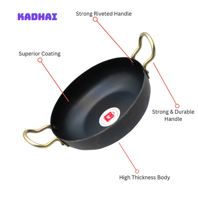 LAZYwindow Traditional Iron Kadhai Deep Bottom Kadai / Fry Pan / Frying Kadhai with Handle Dia 19 cm