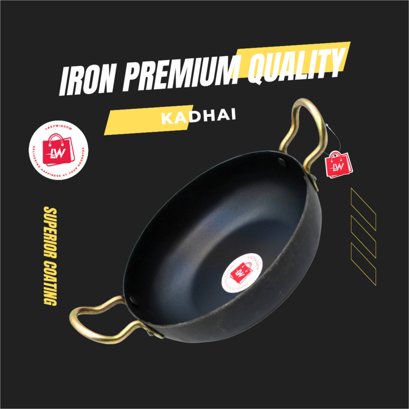 LAZYwindow Traditional Iron Kadhai Deep Bottom Kadai / Fry Pan / Frying Kadhai with Handle Dia 19 cm