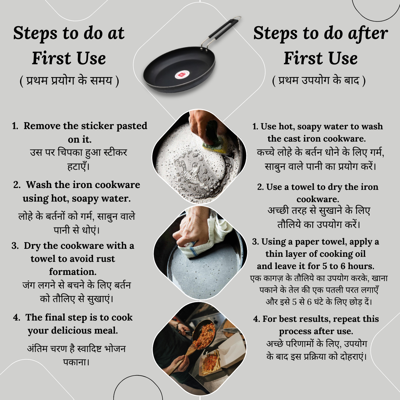 LAZYwindow Tadka Pan 100 % Pure Iron with Grip type Handle ( Induction and LPG Gas Both Suitable ) Dia 20 cm