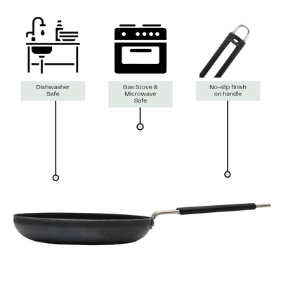 LAZYwindow Tadka Pan 100 % Pure Iron with Grip type Handle ( Induction and LPG Gas Both Suitable ) Dia 20 cm