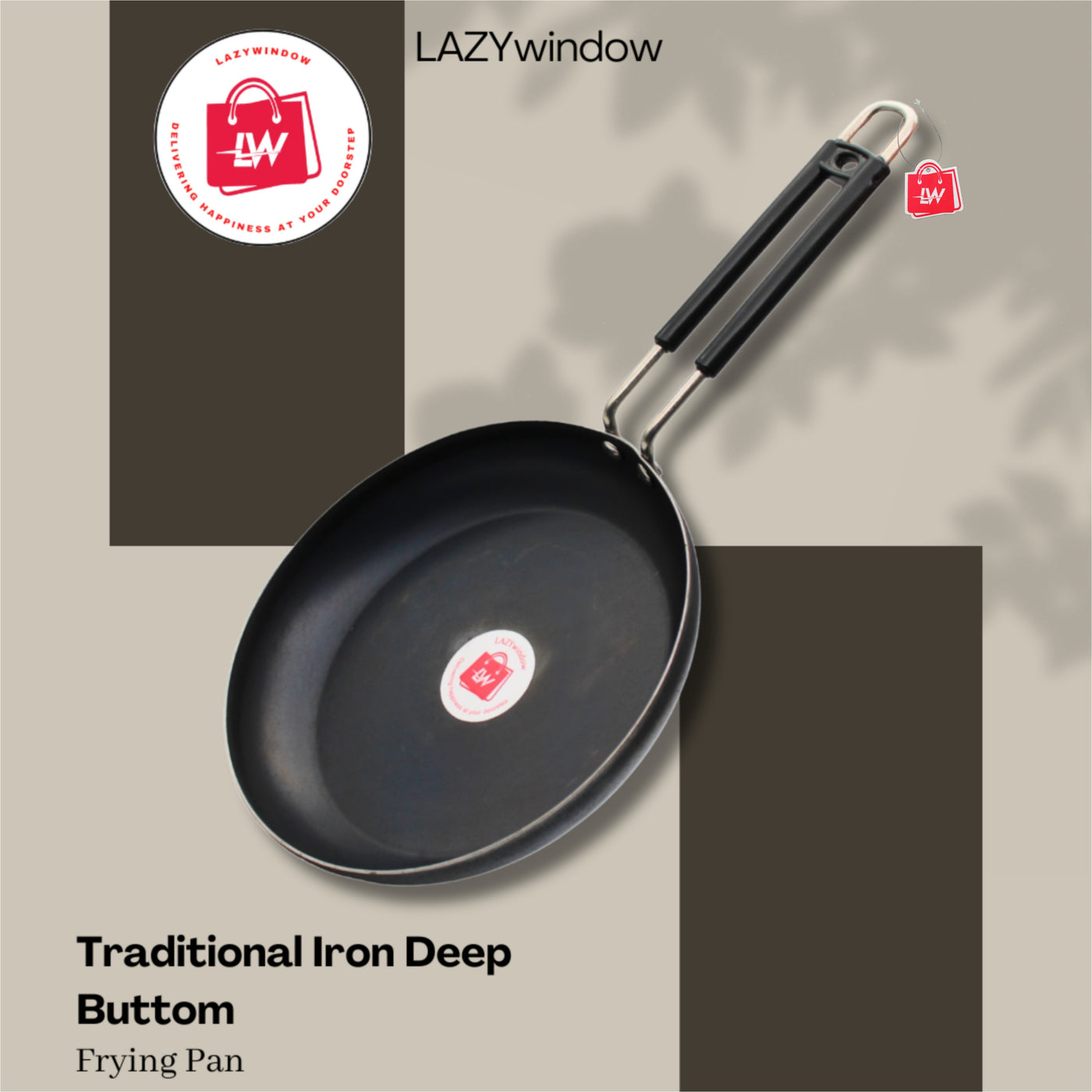 LAZYwindow Tadka Pan 100 % Pure Iron with Grip type Handle ( Induction and LPG Gas Both Suitable ) Dia 20 cm