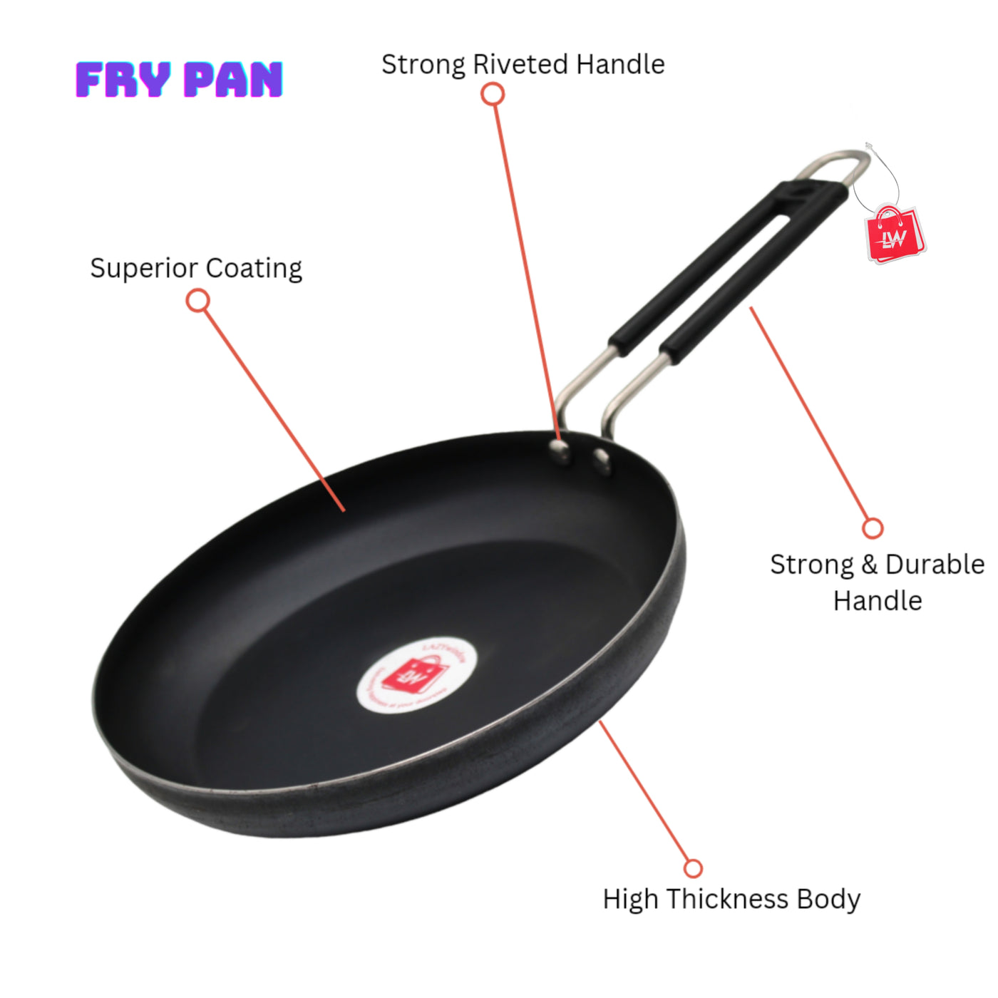 LAZYwindow Tadka Pan 100 % Pure Iron with Grip type Handle ( Induction and LPG Gas Both Suitable ) Dia 20 cm