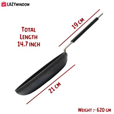 LAZYwindow Tadka Pan 100 % Pure Iron with Grip type Handle ( Induction and LPG Gas Both Suitable ) Dia 20 cm