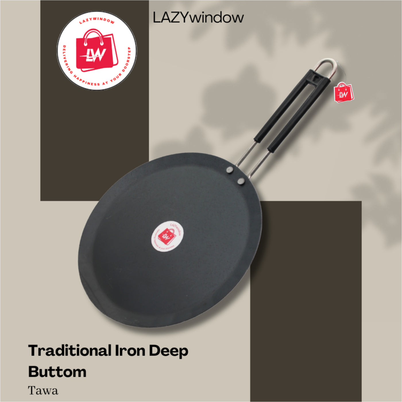 LAZYwindow Induction base flat Iron Tawa with insulated handle Dia 24cm
