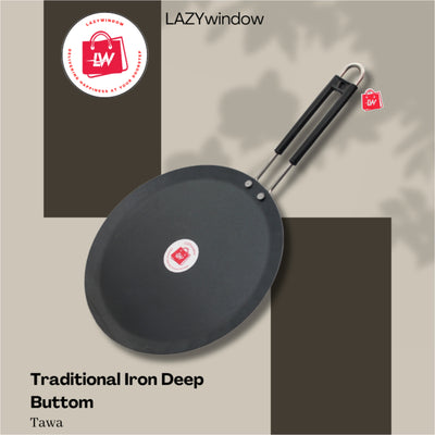 LAZYwindow Induction base flat Iron Tawa with insulated handle Dia 24cm
