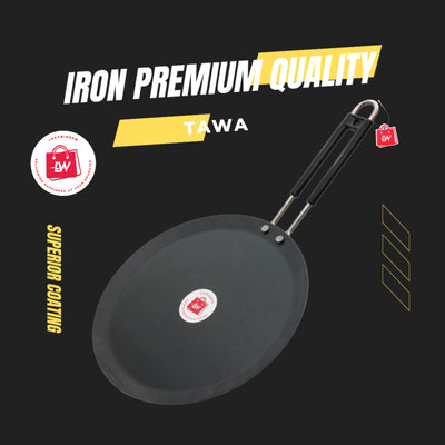 LAZYwindow Induction base flat Iron Tawa with insulated handle Dia 24cm