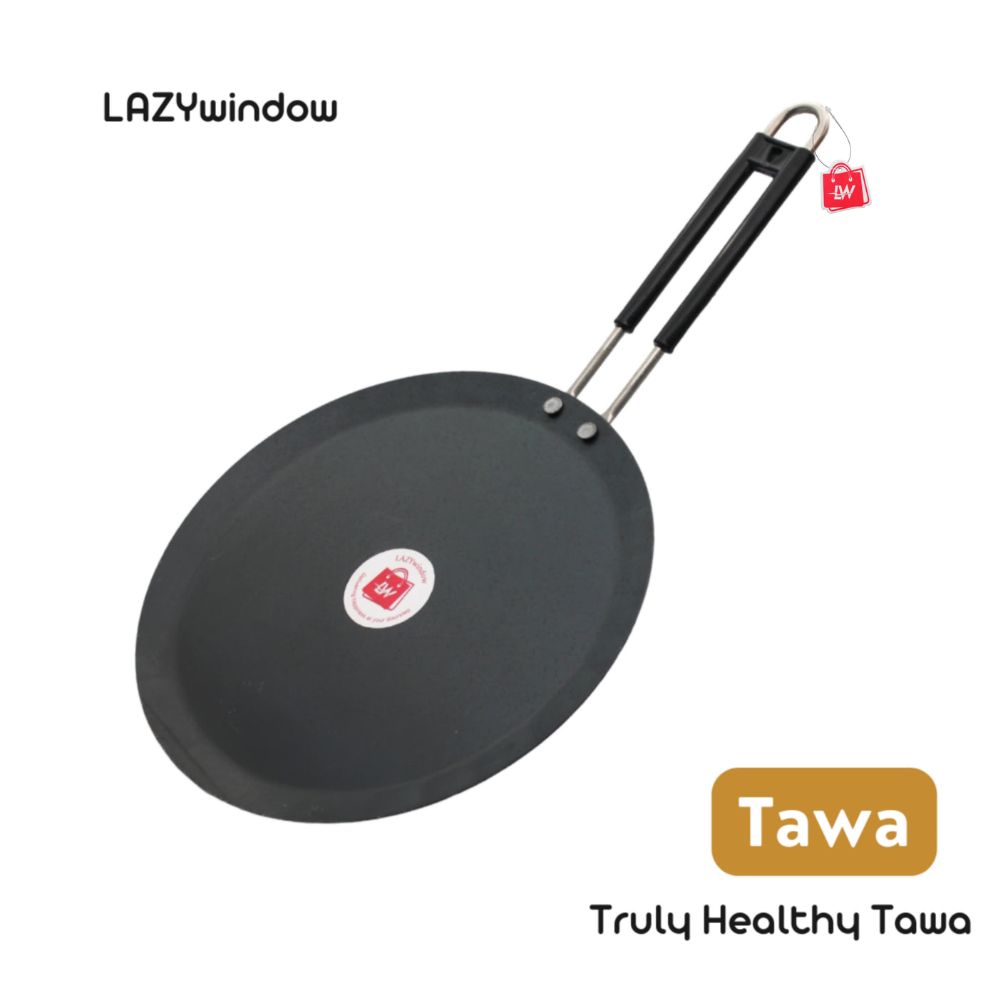 LAZYwindow Induction base flat Iron Tawa with insulated handle Dia 24cm