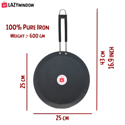 LAZYwindow Induction base flat Iron Tawa with insulated handle Dia 24cm