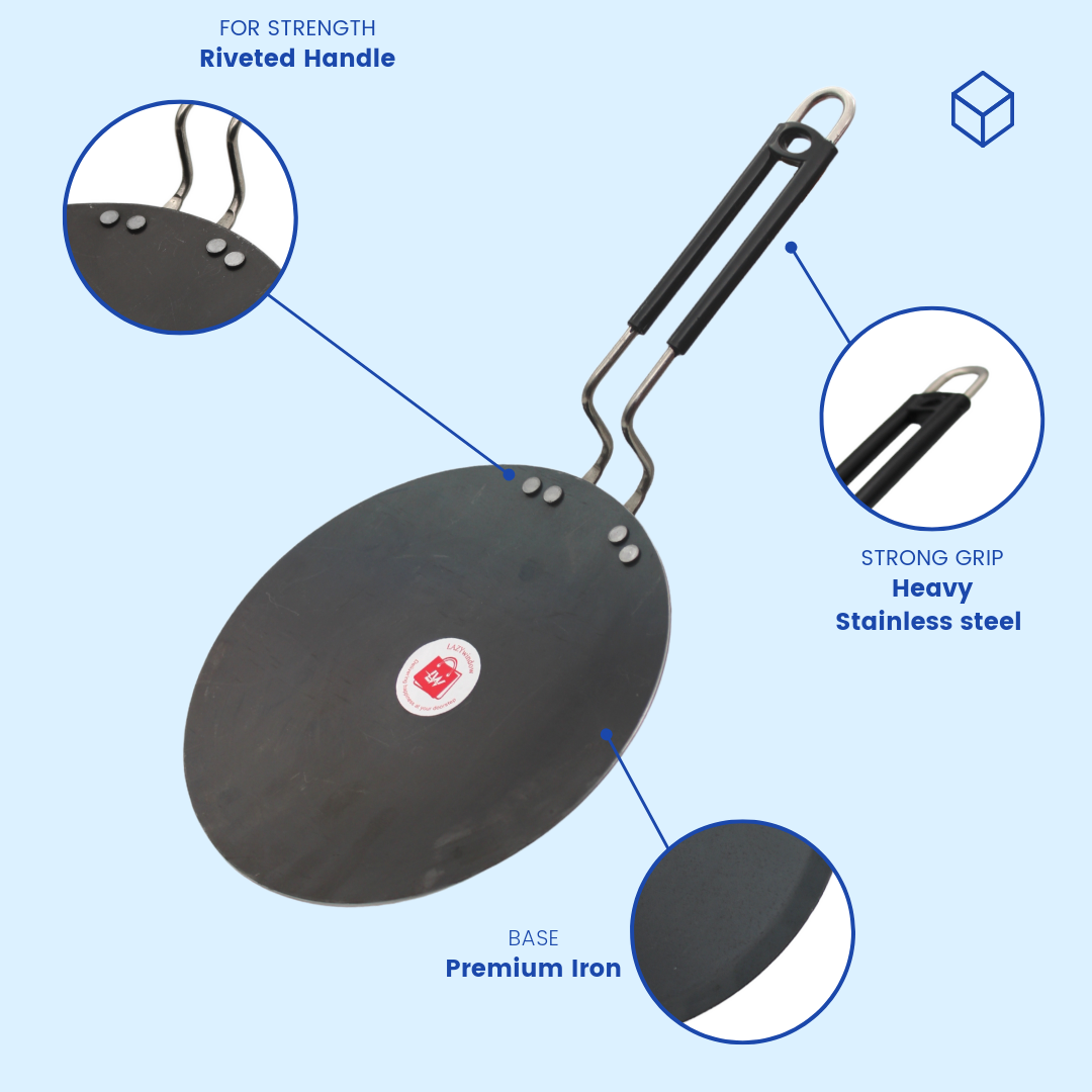 LAZYwindow Heavy Iron Tawa with insulated Handle for roti/chapati/paratha Dia 25 cm
