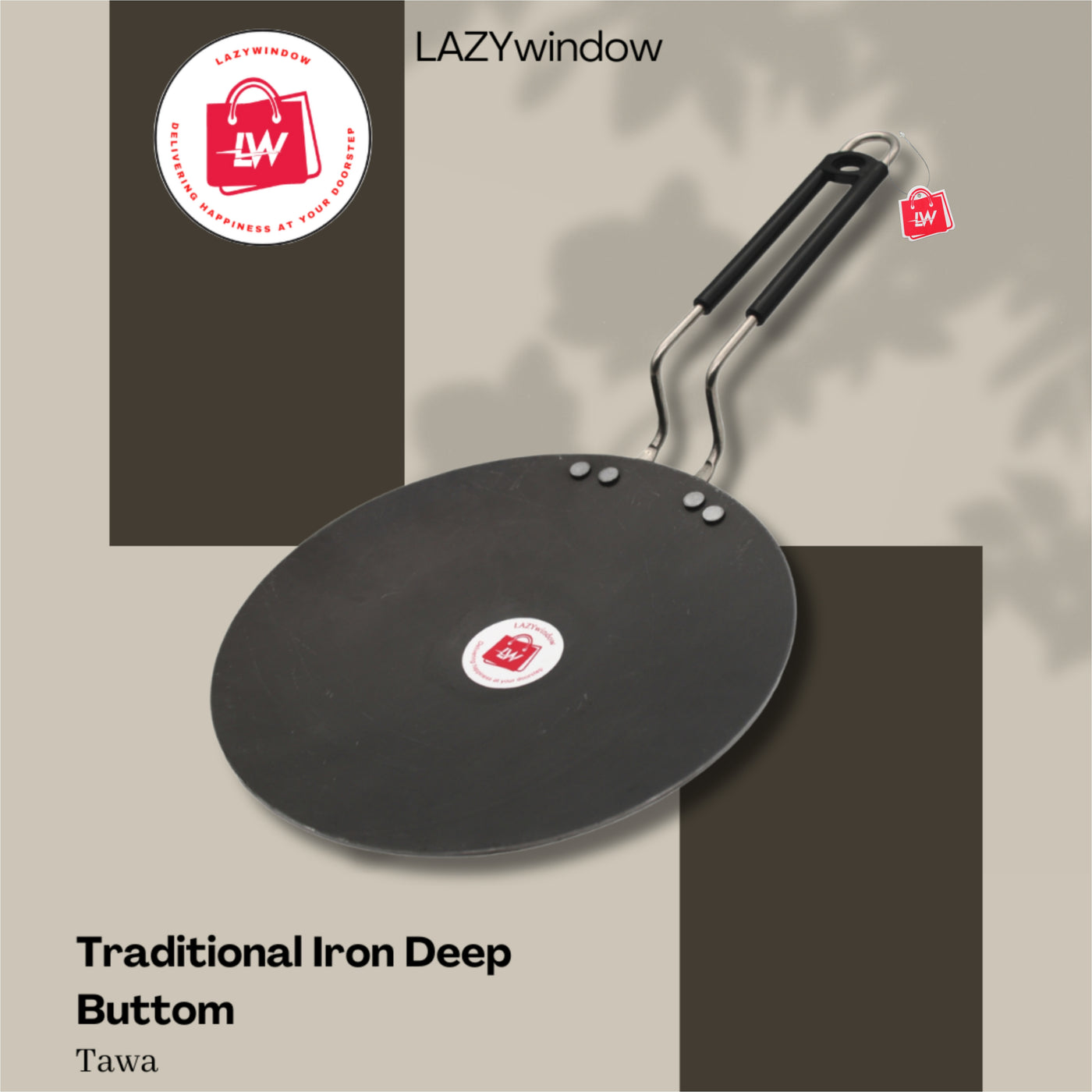 LAZYwindow Heavy Iron Tawa with insulated Handle for roti/chapati/paratha Dia 25 cm