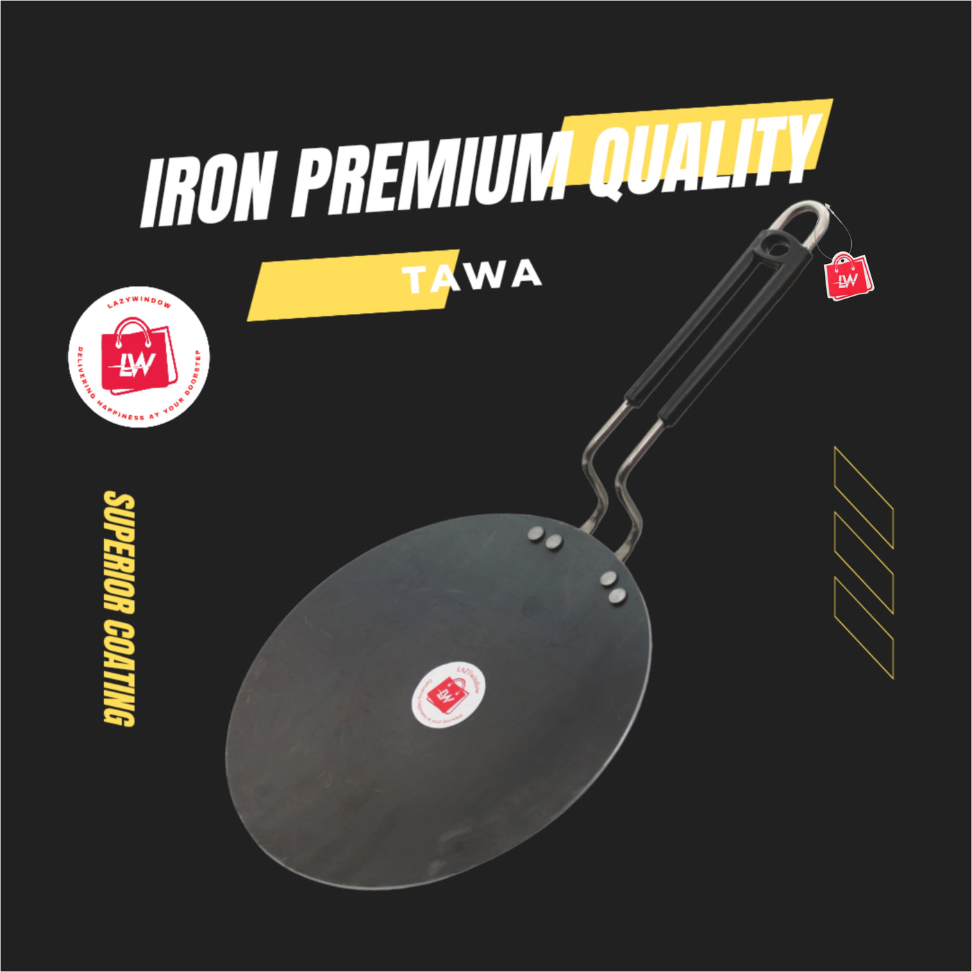 LAZYwindow Heavy Iron Tawa with insulated Handle for roti/chapati/paratha Dia 25 cm