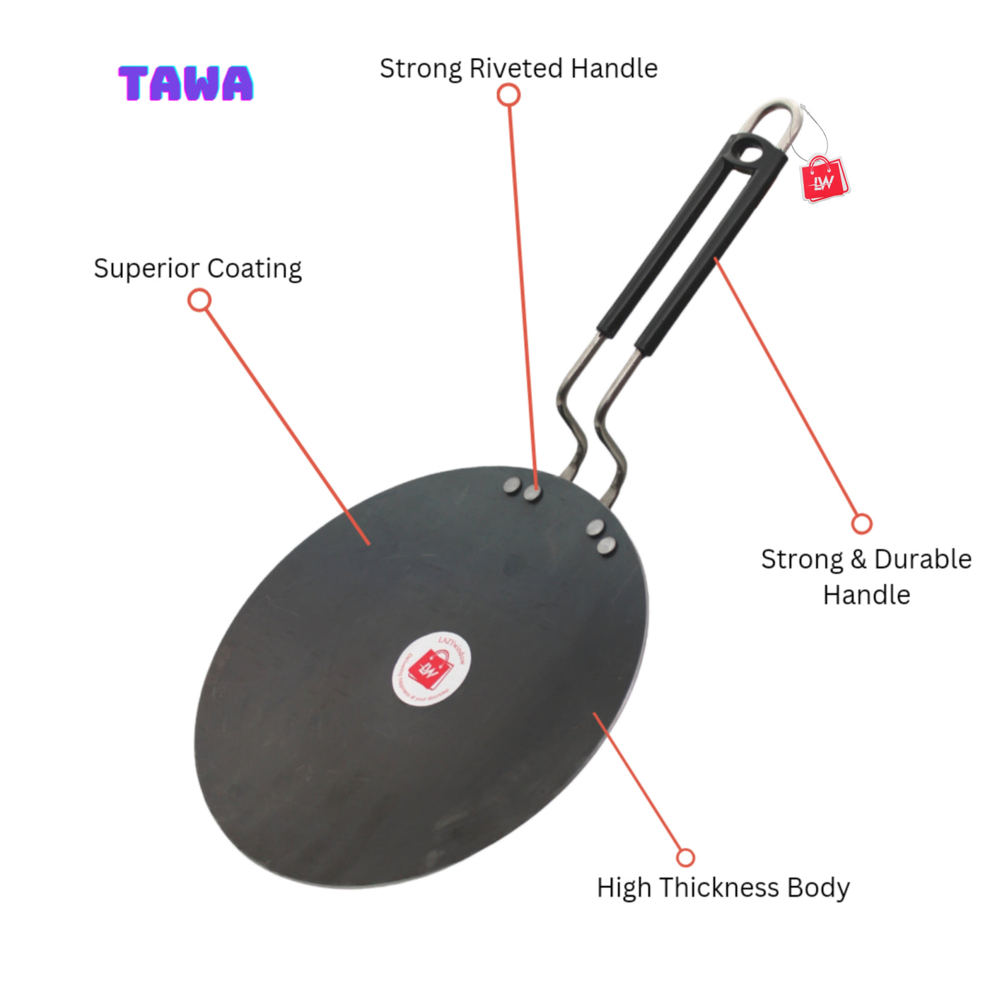 LAZYwindow Heavy Iron Tawa with insulated Handle for roti/chapati/paratha Dia 25 cm