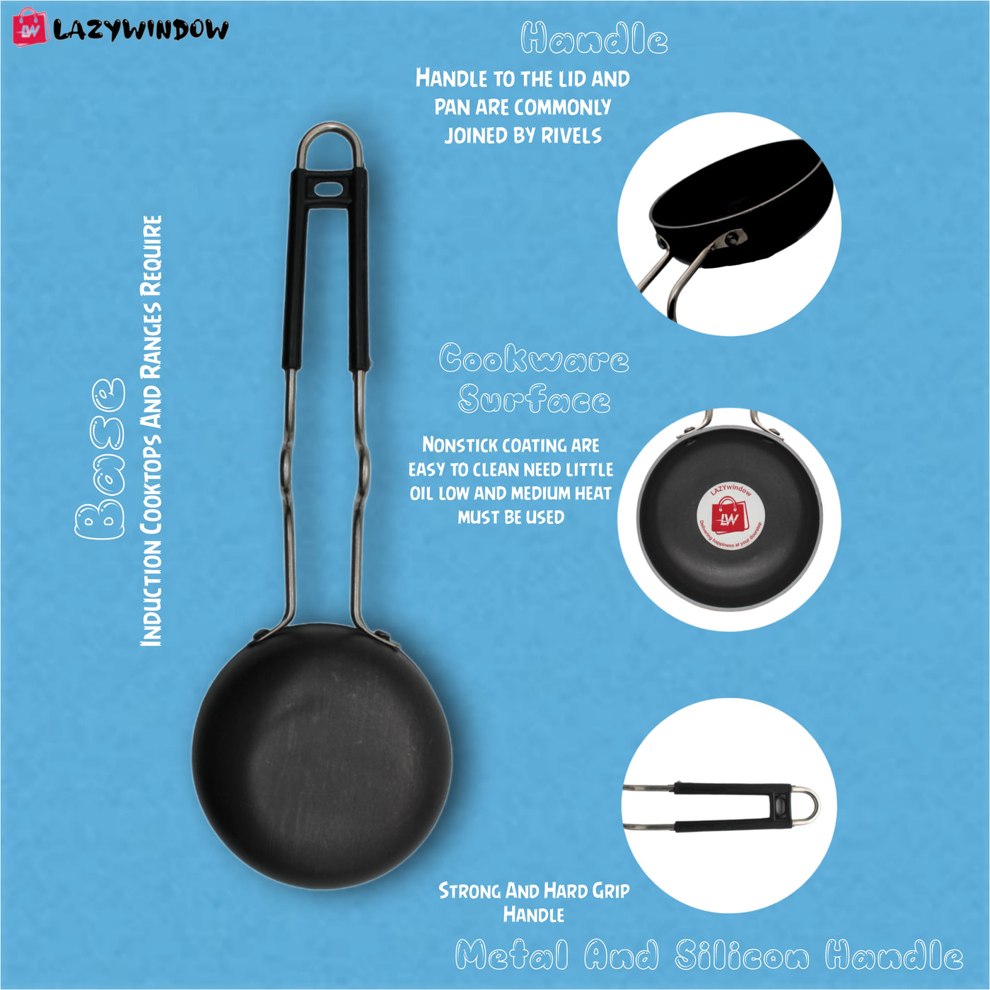 LAZYwindow Essential Iron Tadka Pan/Fry Pan with Steel Handle for Kitchen 12cm Diameter Pack Of 1