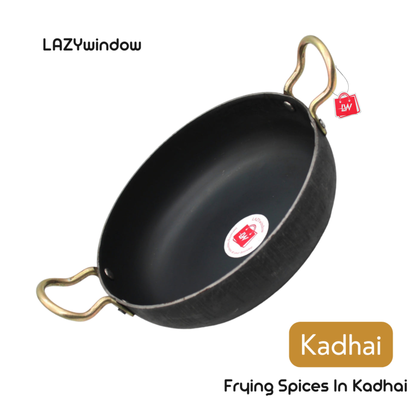 LAZYwindow Traditional Iron Kadhai Deep Bottom Kadai / Fry Pan / Frying Kadhai with Handle Dia 20 cm
