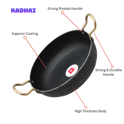 LAZYwindow Traditional Iron Kadhai Deep Bottom Kadai / Fry Pan / Frying Kadhai with Handle Dia 20 cm