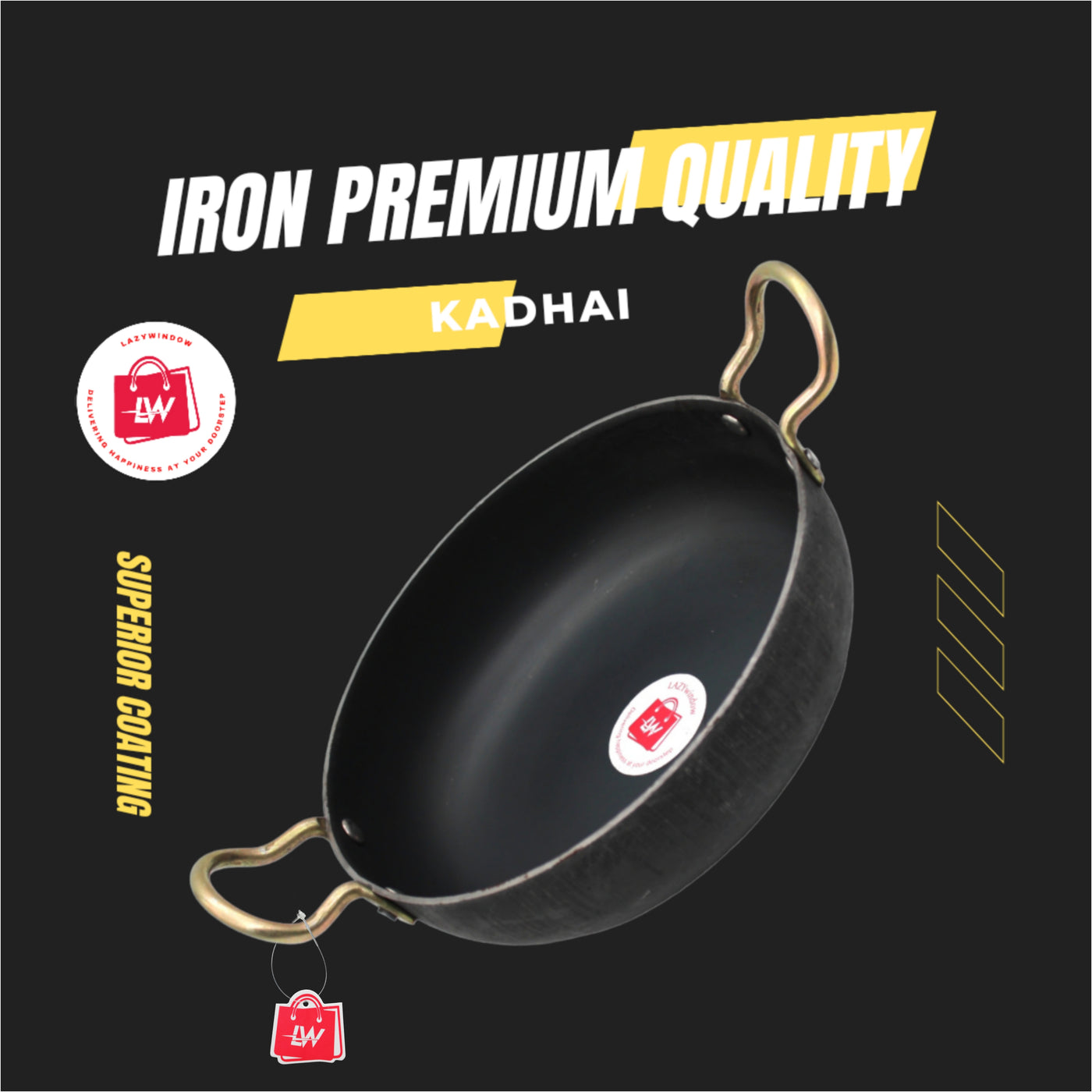 LAZYwindow Traditional Iron Kadhai Deep Bottom Kadai / Fry Pan / Frying Kadhai with Handle Dia 20 cm