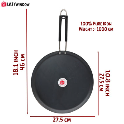LAZYwindow Induction base flat Iron Tawa with insulated handle (25cm) Pack of 1