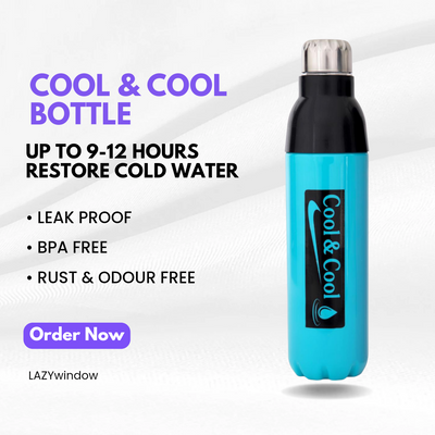LAZYwindow Premium Quality Cool & Cool 1000ml Sky Blue Plastic Insulated Water Bottle