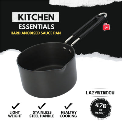LAZYwindow Superior Quality Hard Anodised Sauce Pan - 1.5 Ltr. (Black) | Induction Base & Long-Lasting