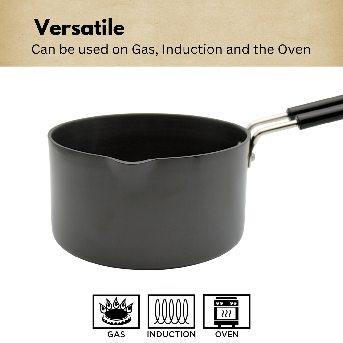 LAZYwindow Superior Quality Hard Anodised Sauce Pan - 1.5 Ltr. (Black) | Induction Base & Long-Lasting
