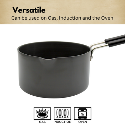 LAZYwindow Superior Quality Hard Anodised Sauce Pan - 1.5 Ltr. (Black) | Induction Base & Long-Lasting