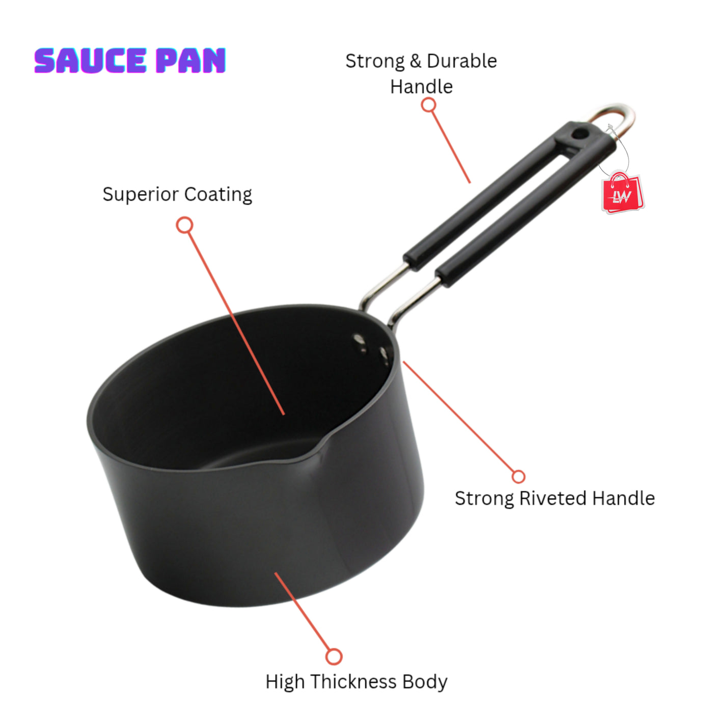 LAZYwindow Superior Quality Hard Anodised Sauce Pan - 1.5 Ltr. (Black) | Induction Base & Long-Lasting
