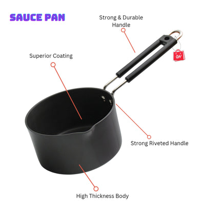 LAZYwindow Superior Quality Hard Anodised Sauce Pan - 1.5 Ltr. (Black) | Induction Base & Long-Lasting