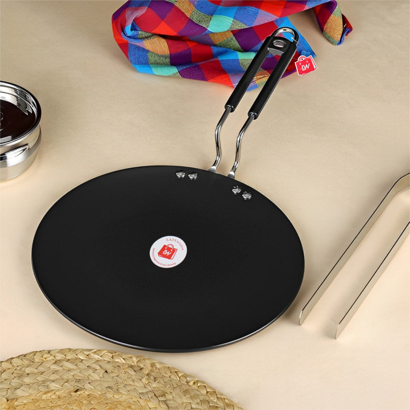 LAZYwindow Superior Quality Hard Anodised Roti Tawa (Black) | Inducton Base & Long-Lasting