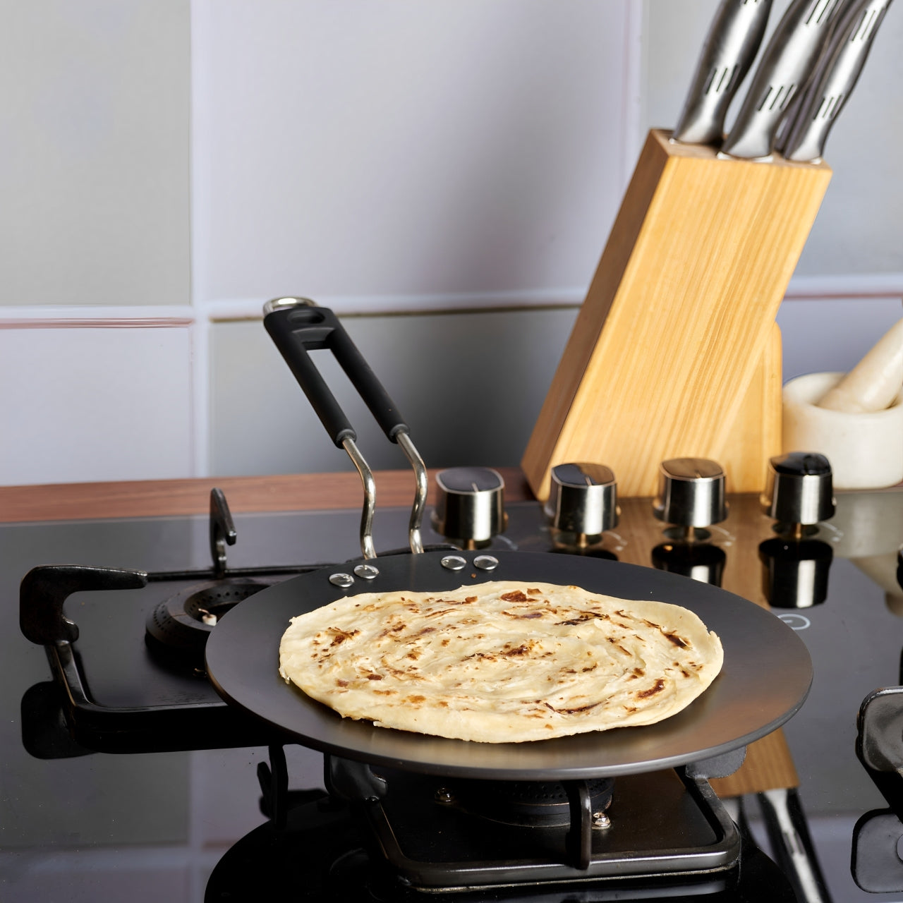 LAZYwindow Superior Quality Hard Anodised Roti Tawa (Black) | Inducton Base & Long-Lasting