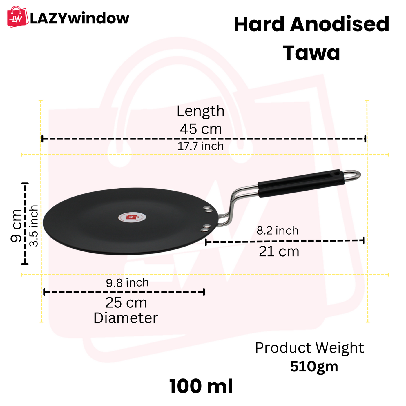LAZYwindow Superior Quality Hard Anodised Roti Tawa (Black) | Inducton Base & Long-Lasting