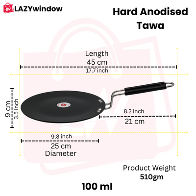 LAZYwindow Superior Quality Hard Anodised Roti Tawa (Black) | Inducton Base & Long-Lasting