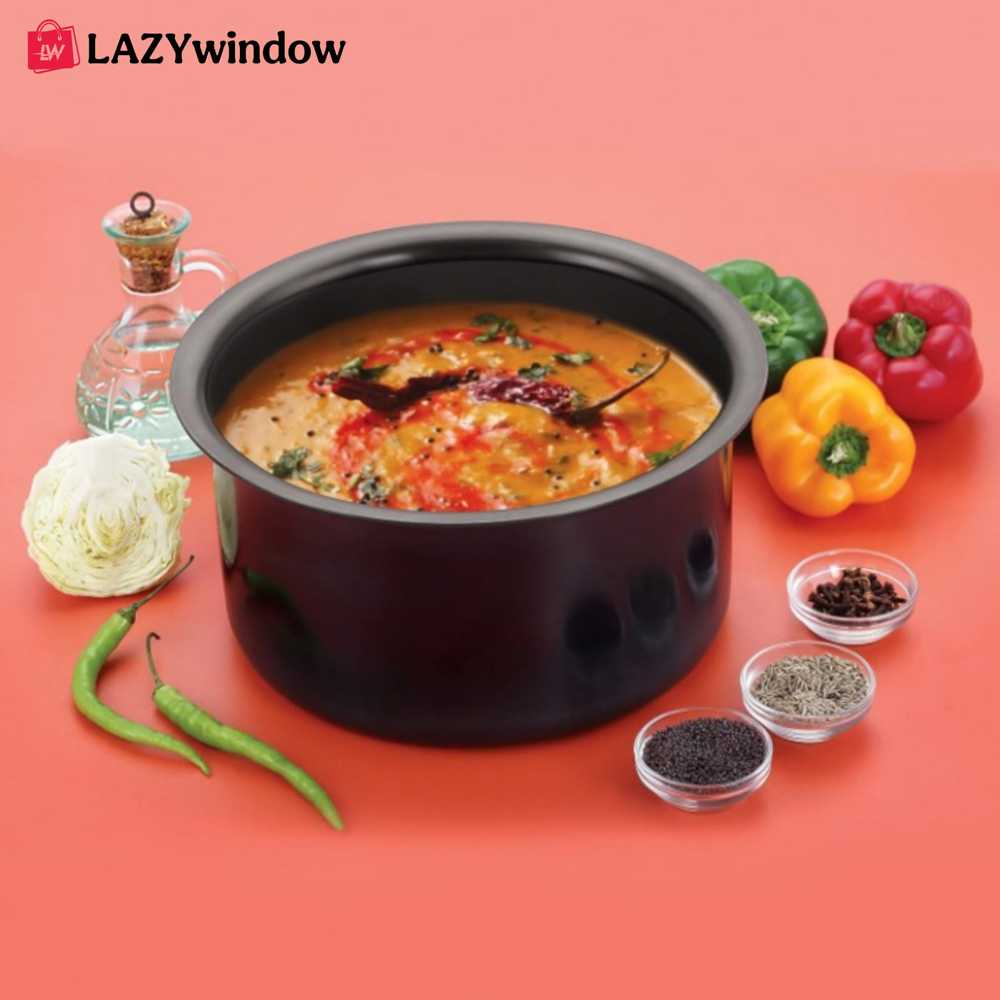 LAZYwindow Superior Quality Hard Anodised Tope - 3 Ltr. (Black) | Induction Base & Long-Lasting