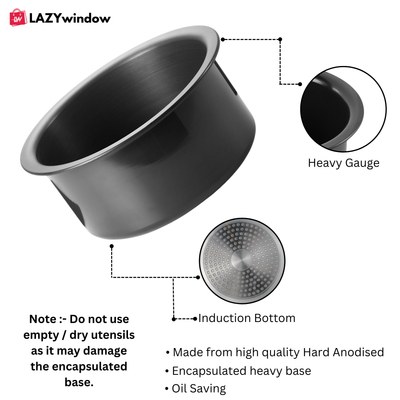 LAZYwindow Superior Quality Hard Anodised Tope - 3 Ltr. (Black) | Induction Base & Long-Lasting