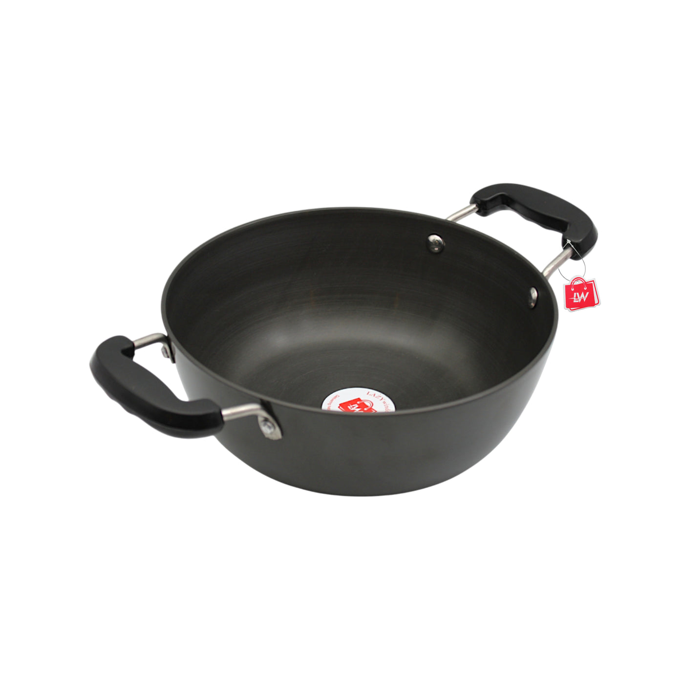 LAZYwindow Superior Quality Hard Anodised Kadhai, Dia - 20cm, 1.5 Ltr. (Black) | Induction Base & Long-Lasting