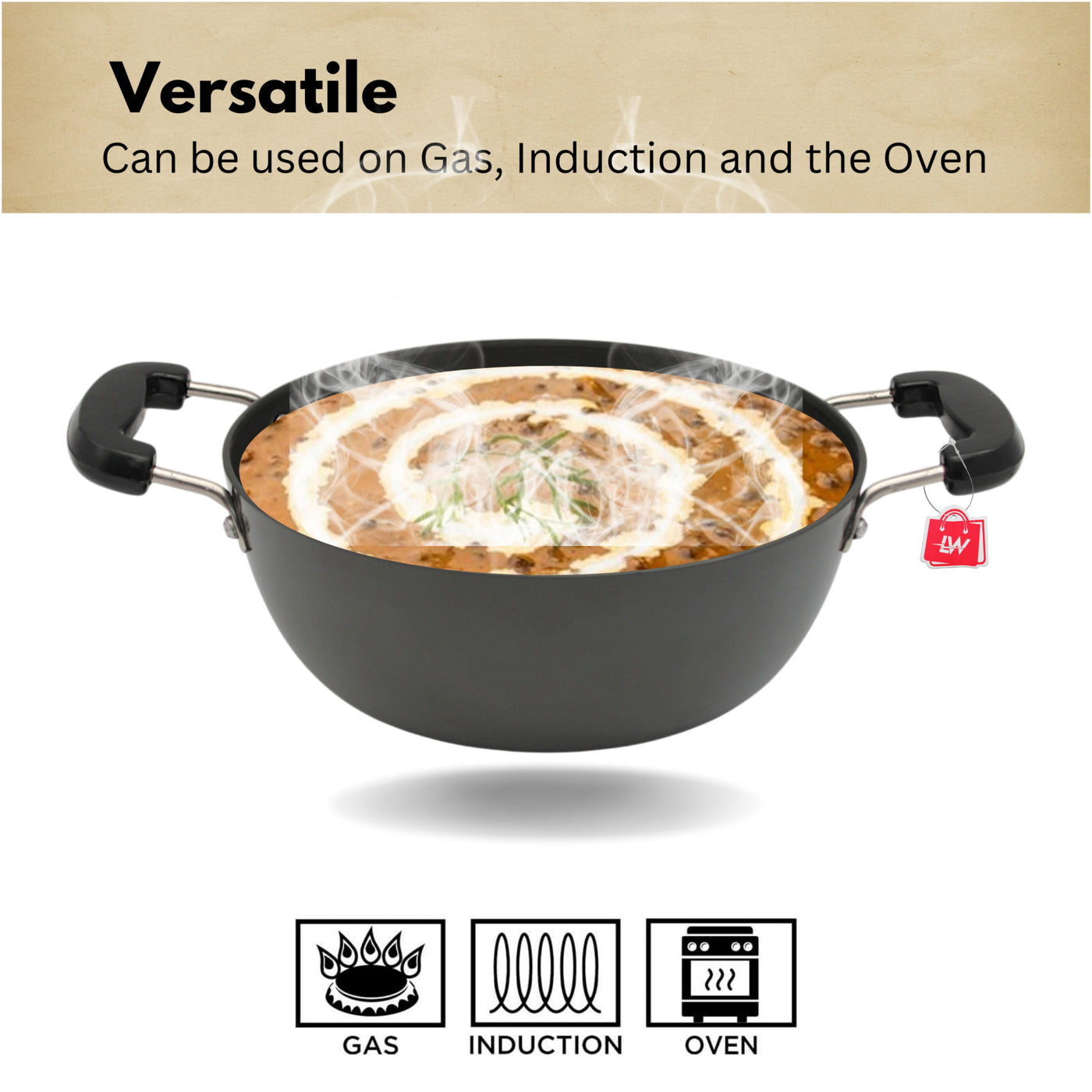 LAZYwindow Superior Quality Hard Anodised Kadhai, Dia - 20cm, 1.5 Ltr. (Black) | Induction Base & Long-Lasting