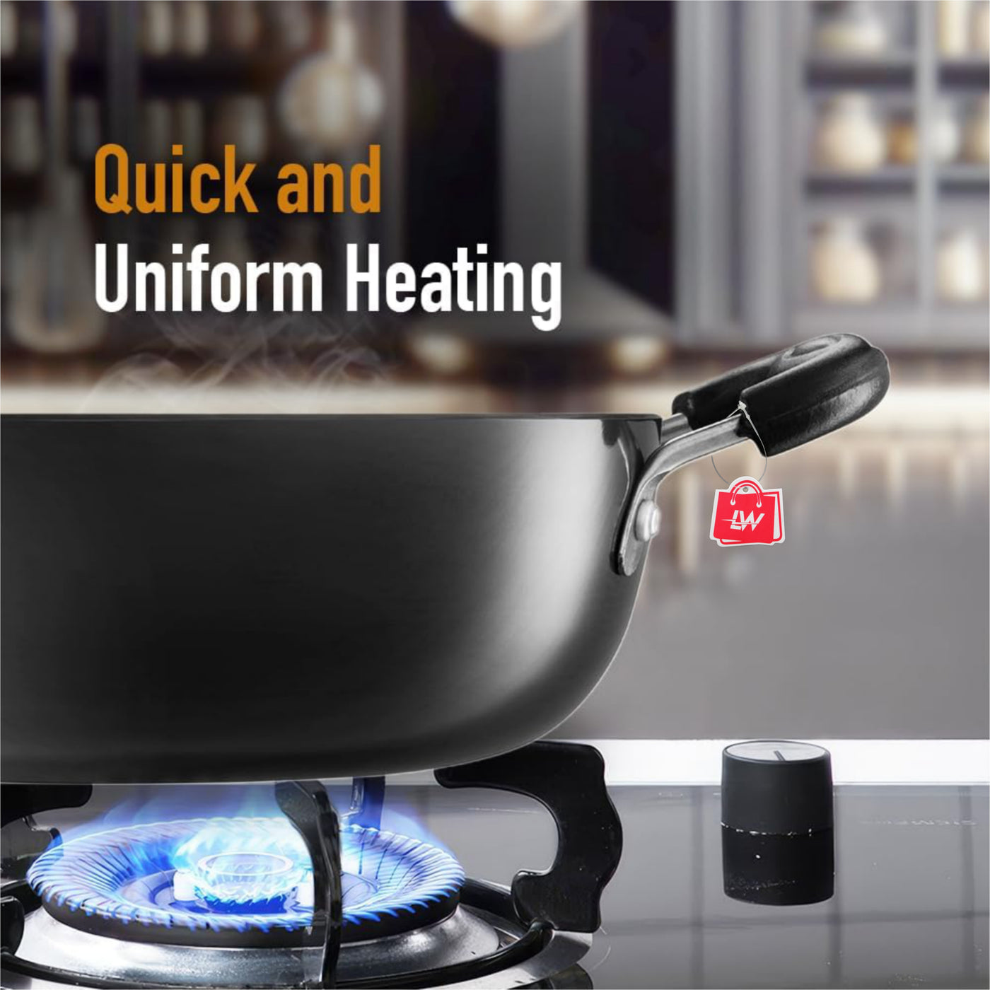 LAZYwindow Superior Quality Hard Anodised Kadhai, Dia - 25.5cm, 3 Ltr. (Black) | Induction Base & Long-Lasting