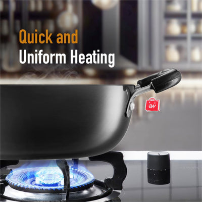 LAZYwindow Superior Quality Hard Anodised Kadhai, Dia - 25.5cm, 3 Ltr. (Black) | Induction Base & Long-Lasting