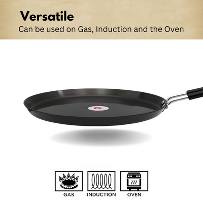 LAZYwindow Superior Quality Hard Anodised Dosa Tawa, Dia - 27.5cm, 750ml (Black) | Induction Base & Long-Lasting