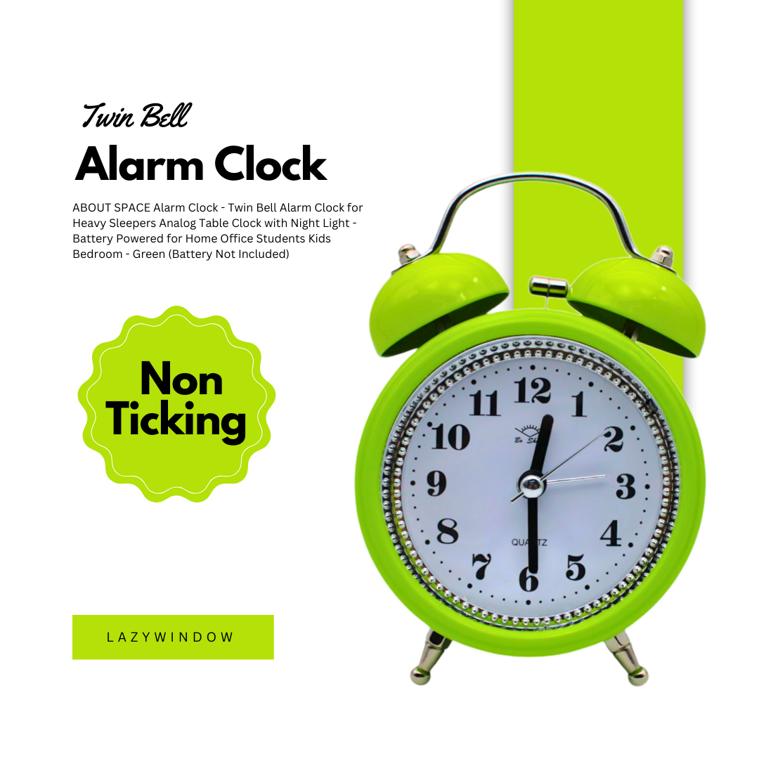 LAZYwindow Twin Bell Analog Alarm Clock | Loud Ring | Retro Table Clock for Bedroom & Office Multicolor (Round Shape)