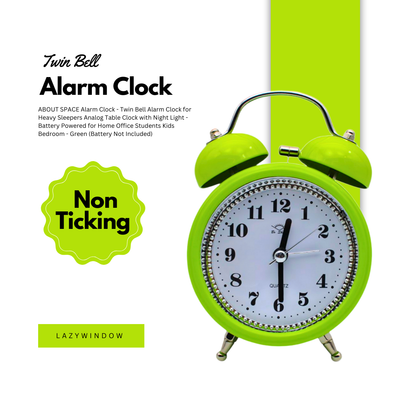 LAZYwindow Twin Bell Analog Alarm Clock | Loud Ring | Retro Table Clock for Bedroom & Office Multicolor (Round Shape)