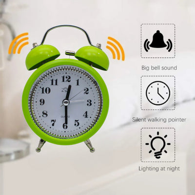 LAZYwindow Twin Bell Analog Alarm Clock | Loud Ring | Retro Table Clock for Bedroom & Office Multicolor (Round Shape)