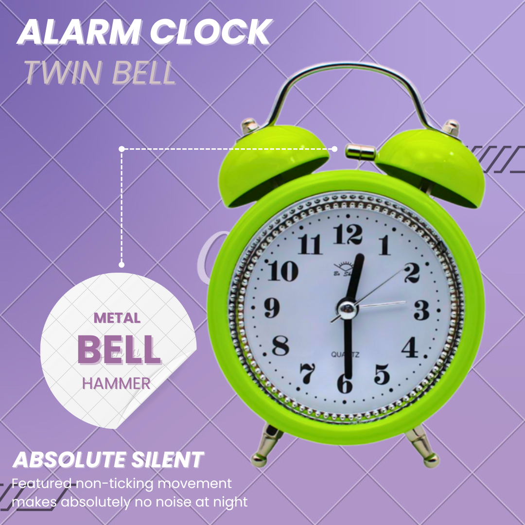 LAZYwindow Twin Bell Analog Alarm Clock | Loud Ring | Retro Table Clock for Bedroom & Office Multicolor (Round Shape)