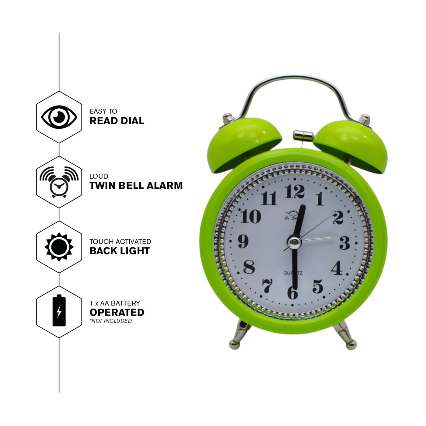 LAZYwindow Twin Bell Analog Alarm Clock | Loud Ring | Retro Table Clock for Bedroom & Office Multicolor (Round Shape)