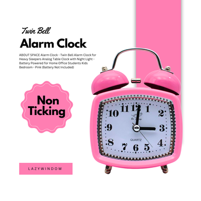 LAZYwindow Twin Bell Analog Alarm Clock | Loud Ring | Retro Table Clock for Bedroom & Office Multicolor (Squircle Shape)