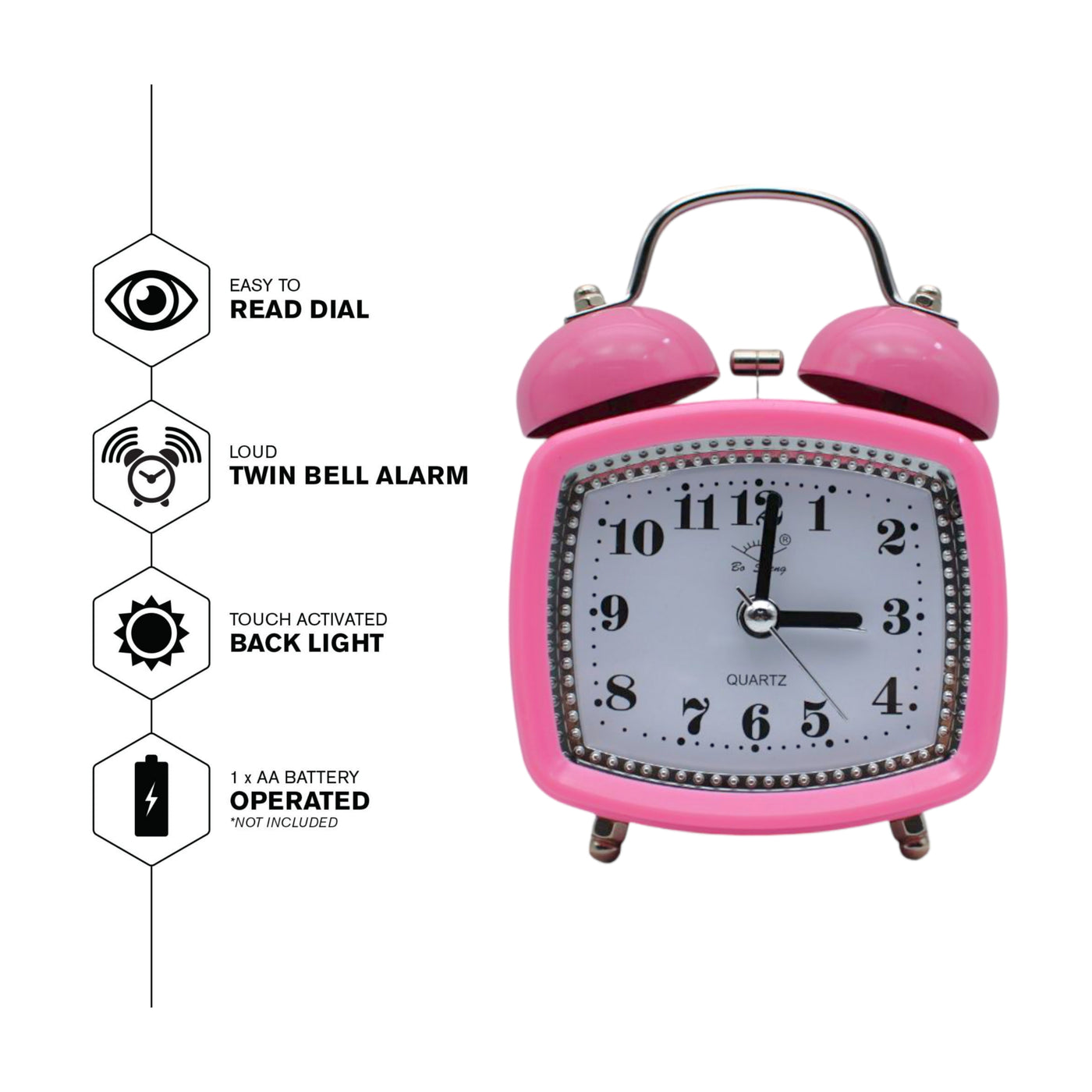 LAZYwindow Twin Bell Analog Alarm Clock | Loud Ring | Retro Table Clock for Bedroom & Office Multicolor (Squircle Shape)