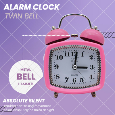LAZYwindow Twin Bell Analog Alarm Clock | Loud Ring | Retro Table Clock for Bedroom & Office Multicolor (Squircle Shape)