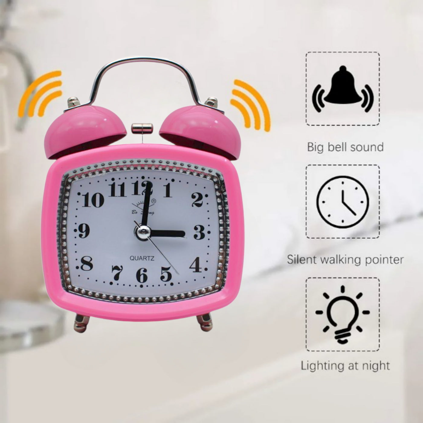 LAZYwindow Twin Bell Analog Alarm Clock | Loud Ring | Retro Table Clock for Bedroom & Office Multicolor (Squircle Shape)