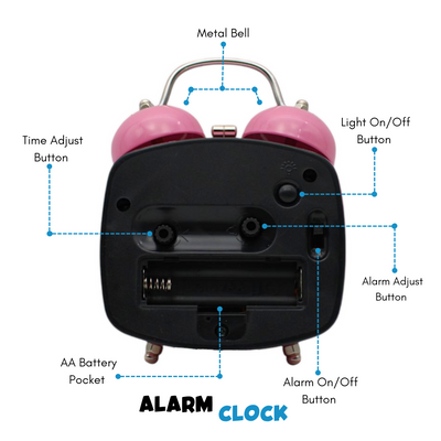 LAZYwindow Twin Bell Analog Alarm Clock | Loud Ring | Retro Table Clock for Bedroom & Office Multicolor (Squircle Shape)