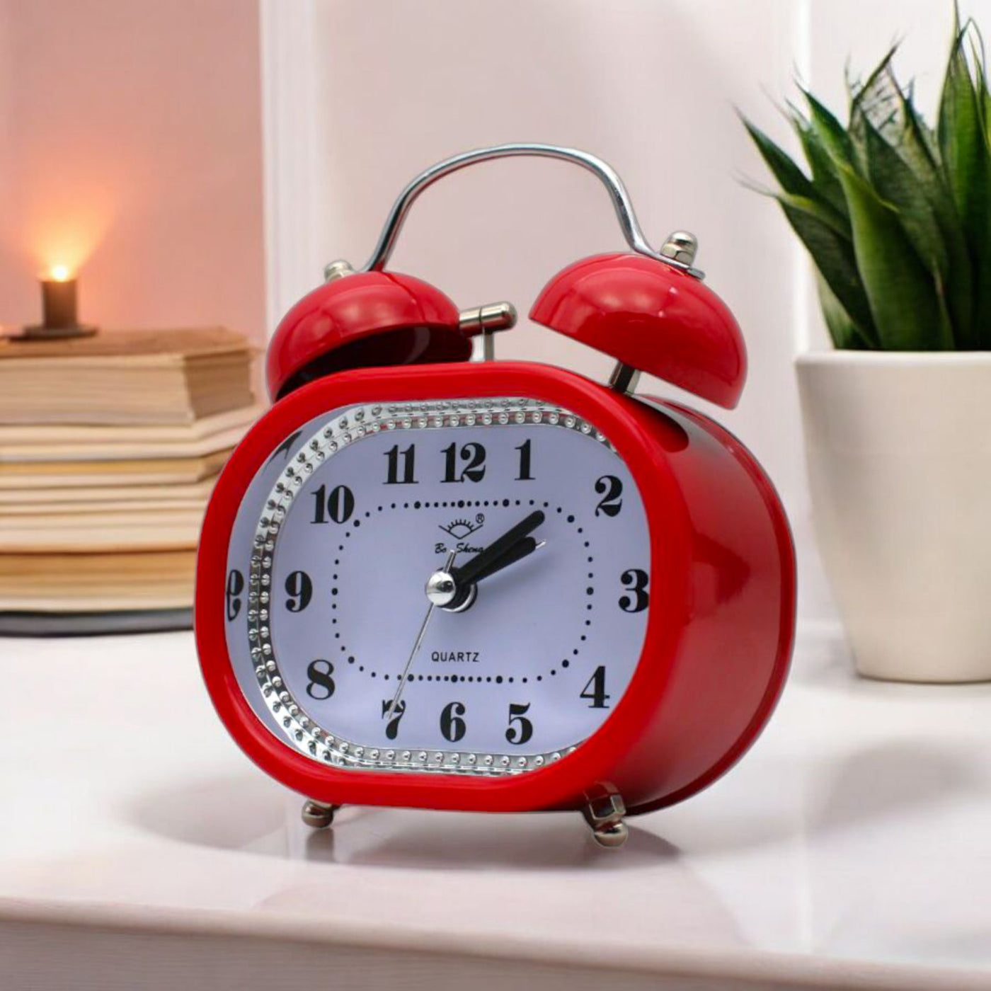 LAZYwindow Twin Bell Analog Alarm Clock | Loud Ring | Retro Table Clock for Bedroom & Office Multicolor (Oval Shape)