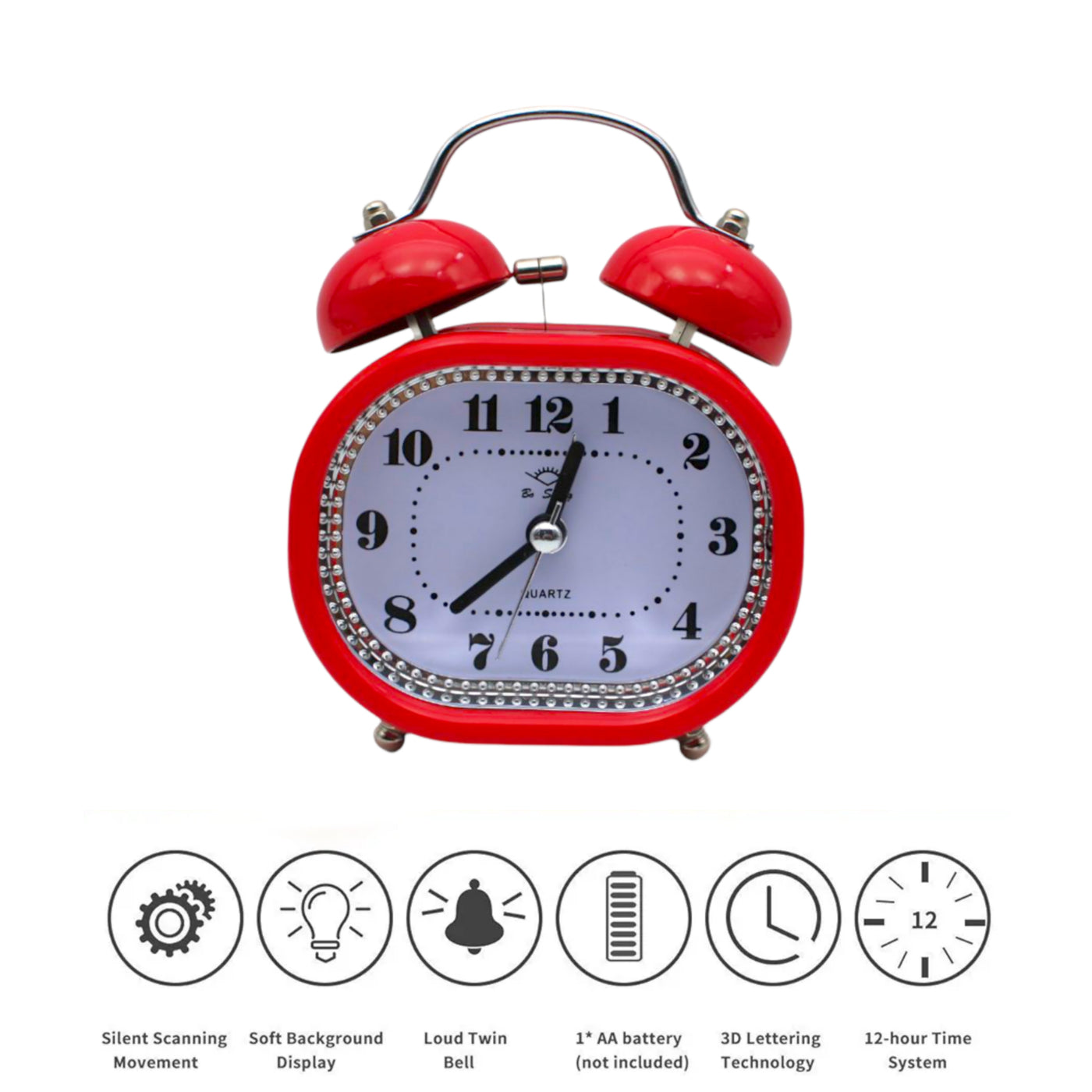 LAZYwindow Twin Bell Analog Alarm Clock | Loud Ring | Retro Table Clock for Bedroom & Office Multicolor (Oval Shape)